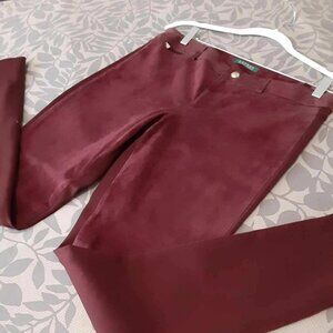 Ralph Lauren Burgundy Suede and Viscose Stretch Pant